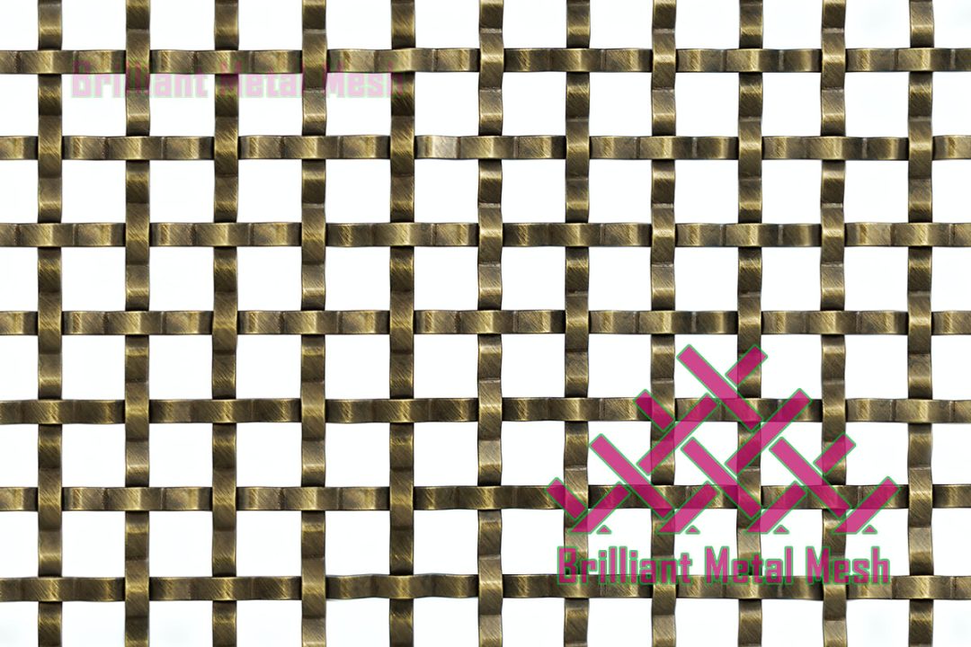 Decorative Antique Brass Crimped Woven Wire Mesh Panel