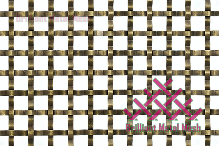 Decorative Antique Brass Crimped Woven Wire Mesh Panel