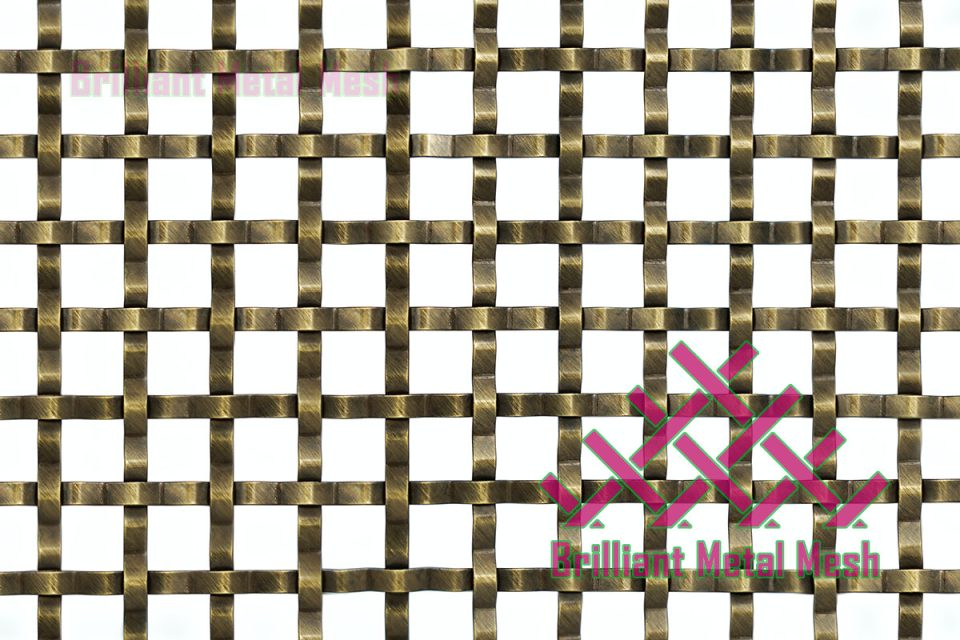 Decorative Antique Brass Crimped Woven Wire Mesh Panel